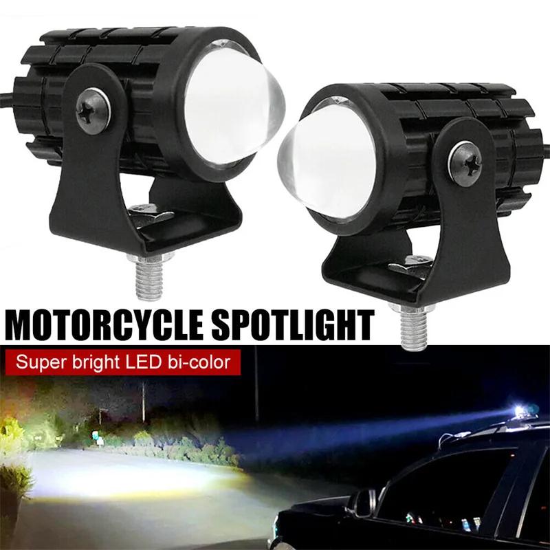 Motorcycle Mini Driving Light Auxiliary Lights Dual Colo LED Dual Color Spotlight Beam Fog Light Fog Light Accessories 9-36V ATV