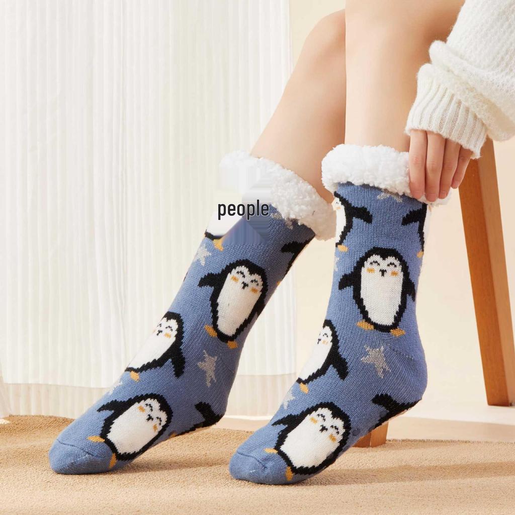 Women's Fleece-Lined Christmas Stockings: Winter Floor & Sleep Socks