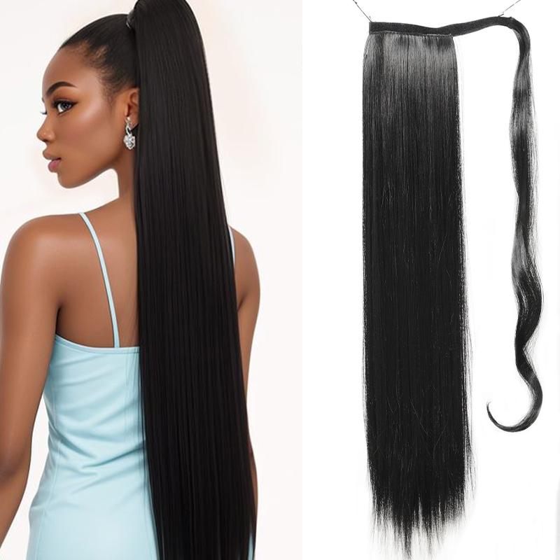 Magic stick ponytail synthetic wig long straight ponytail wig female wig heat-resistant for daily gatherings