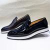 Fashion Men's Handmade Shiny Leather Loafers Pointed Slip-On Business Casual Formal Shoes for Banquet