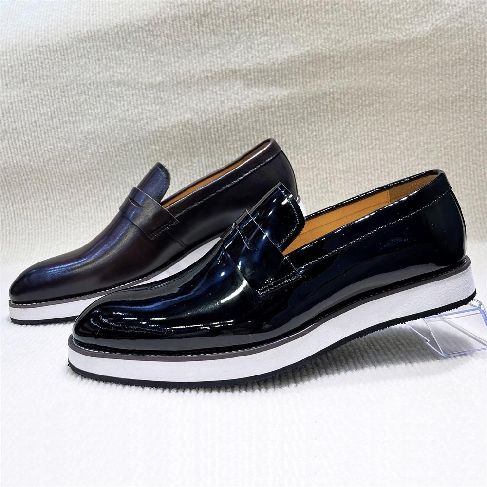 Fashion Men's Handmade Shiny Leather Loafers Pointed Slip-On Business Casual Formal Shoes for Banquet