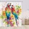 Parrot Shower Curtain Tropics Jungle Rainforest Watercolor Bird Palm Leaf Flower Floral Bathroom Decor Polyester Bath Curtain
