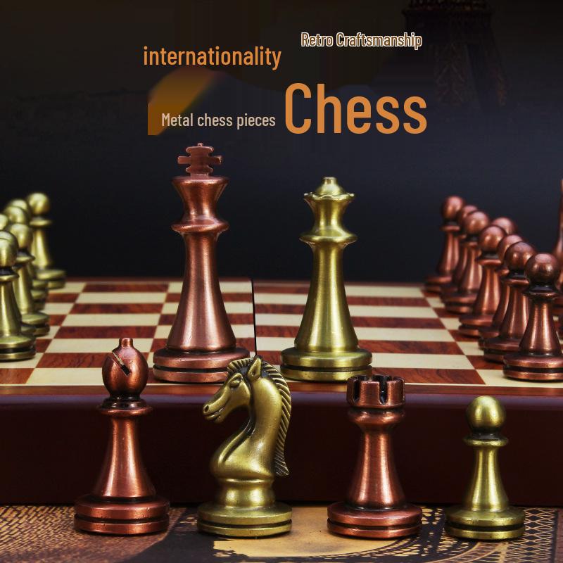 High-End Magnetic Metal Chess Set with Foldable Board
