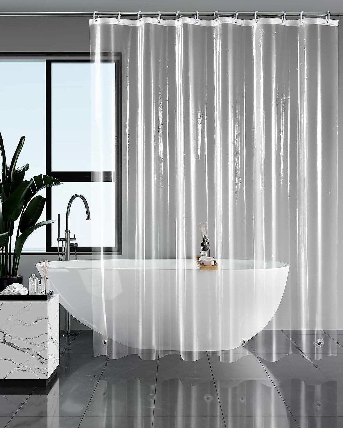 

Занавеска для душа Tonnali 220 см длиной, устойчивая к плесени, блок из ЭВА, улучшенное нагревание и охлаждение, прозрачный винил, крючок, легкая, 180 x 220 см, занавеска, длинная, прозрачная, виниловая, длина,