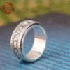 Factory Price S925 Silver Craft Mens Rings Rotable Stereoscopic Vintage Glossy Six-character Mantra Jewelry Gift