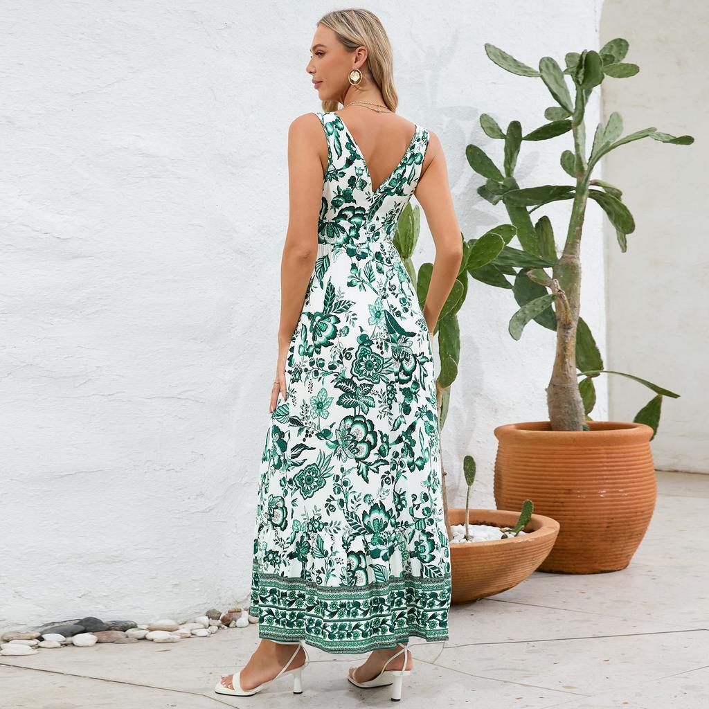 Abiti Vintage Floreali Estivi da Donna con Scollo a V
