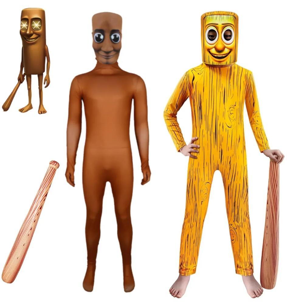 Costume Cartoon Tung Tung Tung Sahur per Bambini Tuta a Manica Lunga per Bambini Tuta da Palco Halloween Carnevale Set Tuta Maschera