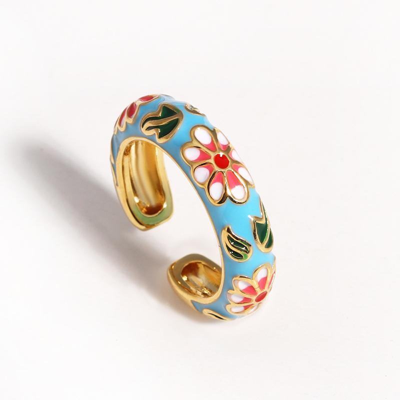 Bagues de Fleurs en Émail Coloré Vintage Tendance Géométrique Féminin Minimaliste Fleur Pour Dames Mariage Fête Fiançailles Bijoux Cadeau