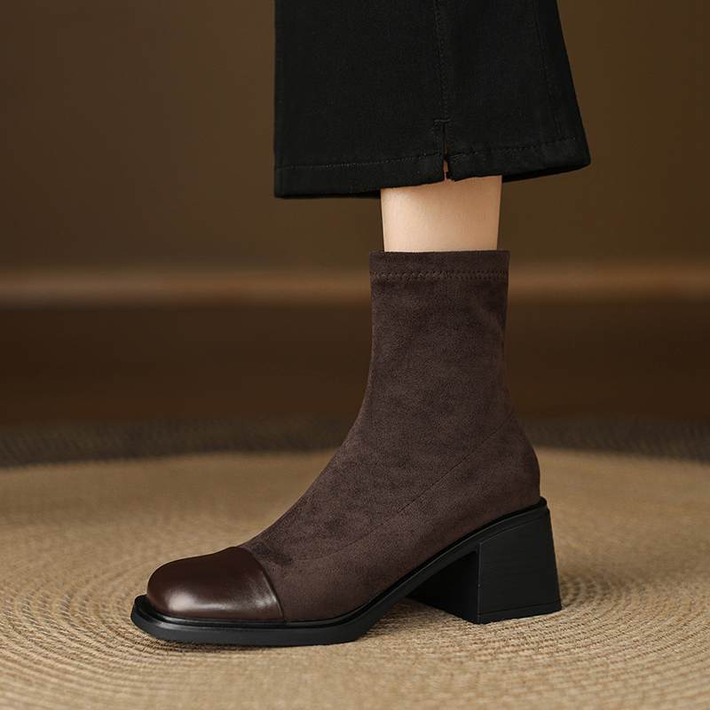 Krazing Pot Flock Winter Round Toe Modern Platform Size 33 Boots Size 43 Women Fashion British School Elastic Ankle Boots