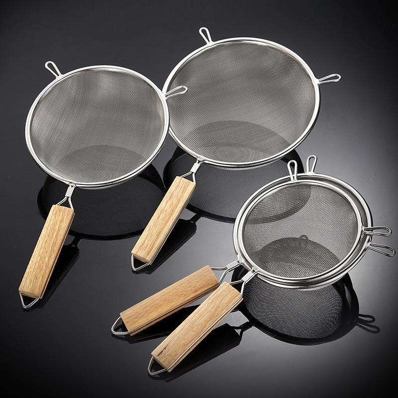 Kitchen Multi-functional Strainer Stainless Steel Filter Spoon with Wooden Handle Fried Food Gadgets Tool Wire Fine Mesh