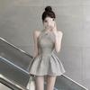 2026 Summer Chic Sleeveless Halter Mini Dress with Puffy Skirt