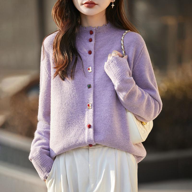 2026 Colorful Women's Slimming Knit Button Cardigan, Plus Size Autumn/Winter Sweater Coat