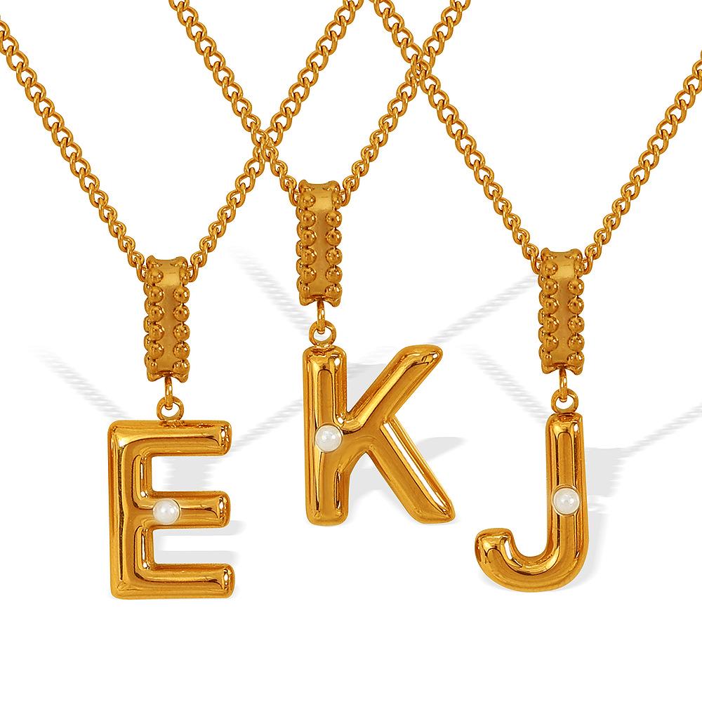 18k Gold-Plated Titanium Steel Bubble Letters Necklace for Women
