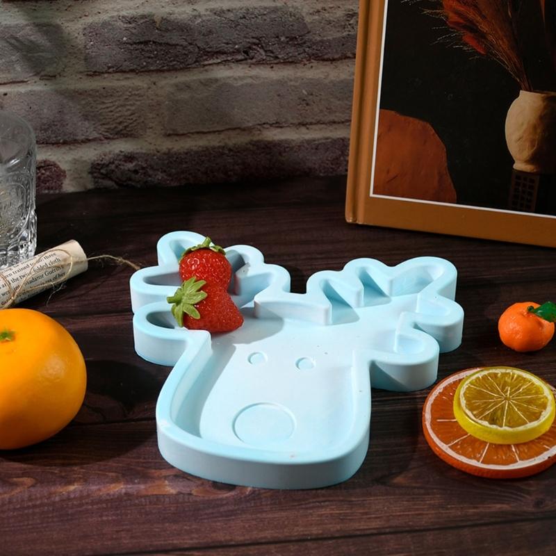 Crystal Epoxy Resin Jewelry Dish Mold Christmas Deer Shaped Tray Silicone Mold Dessert Serving Platter Making Mold