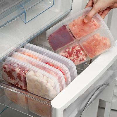 Transparent Food Storage Box 4Grid Refrigerator Large Capacity Storage Box Frozen Meat Compartment Food Sub-packed Kitchen Tools