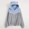 Women's Crew Neck Long Sleeve Hoodie Loose Fit Elegant Style Jacket Color Block Fuzzy Zip Up Casual Top