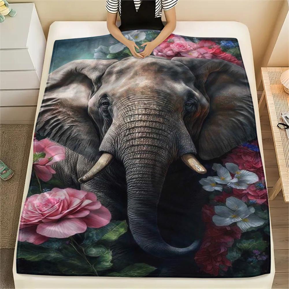 1Pc Africa Elephant Print Flannel Blanket, High Quality Comfortable for All Seasons, Home Decor, Warmth and Comfort, Perfect for Christmas Gifts