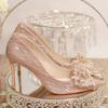 Champagne Wedding Shoes Main Wedding Dress Show Two Wear Toast Crystal Shoes Bride Shoes Gold Engagement Stiletto High Heels Women