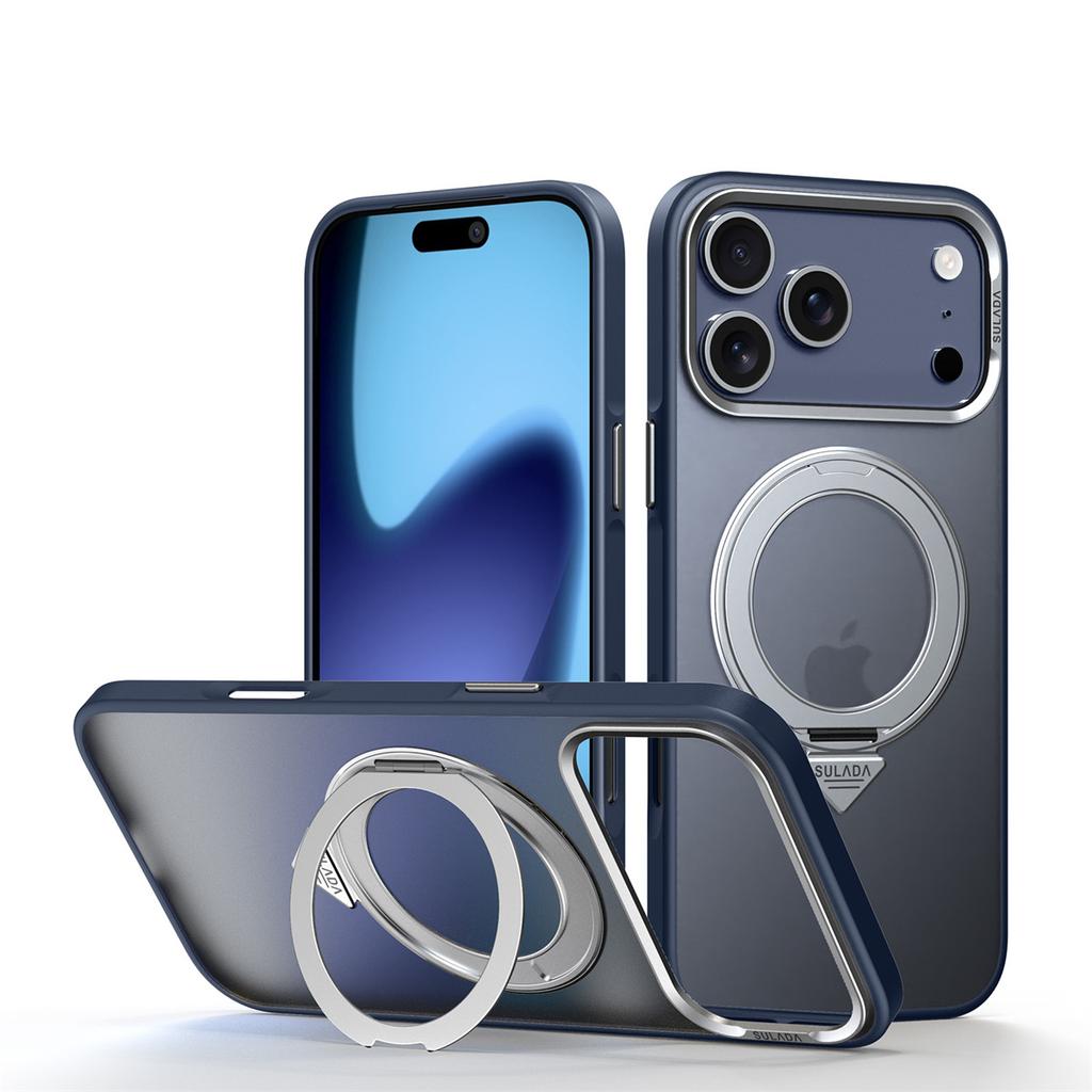 Magnetic Rotating Bracket Phone Case for IPhone 17 Pro Max 17 Air 17 Pro Frosted Transparent PC+TPU Ring Stand Back Cover