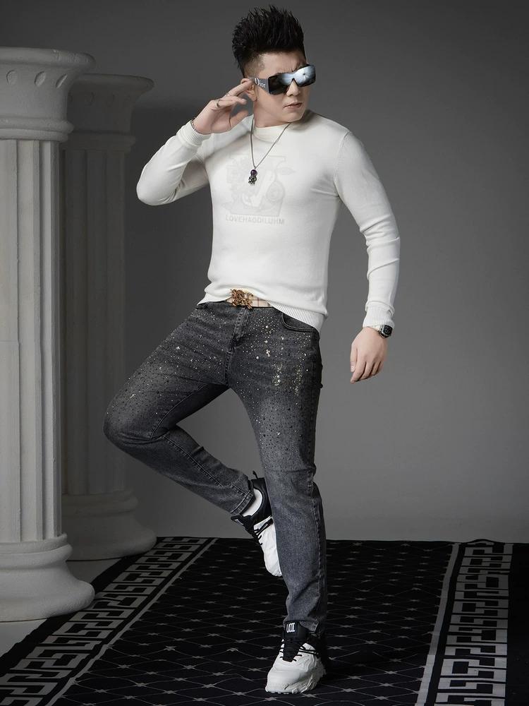 European Style High-End Embroidered Knitwear for Men, 2025 New Autumn and Winter Casual Long-Sleeve Warm Crew Neck Sweater