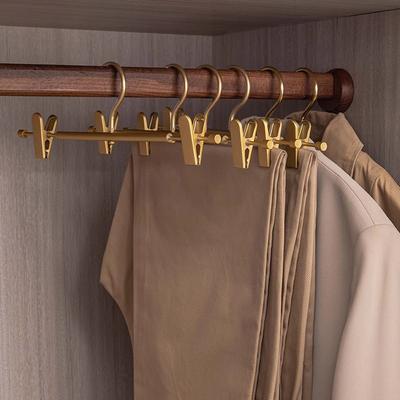 1pc Pants Rack Aluminum Alloy Gold Pants Skirt Drying Hanger with Movable Clips Wardrobe Storage Clothes Hangers Space Saver