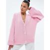 Women S Pink Thick Knit Cardigan Loose Fit Casual Outerwear