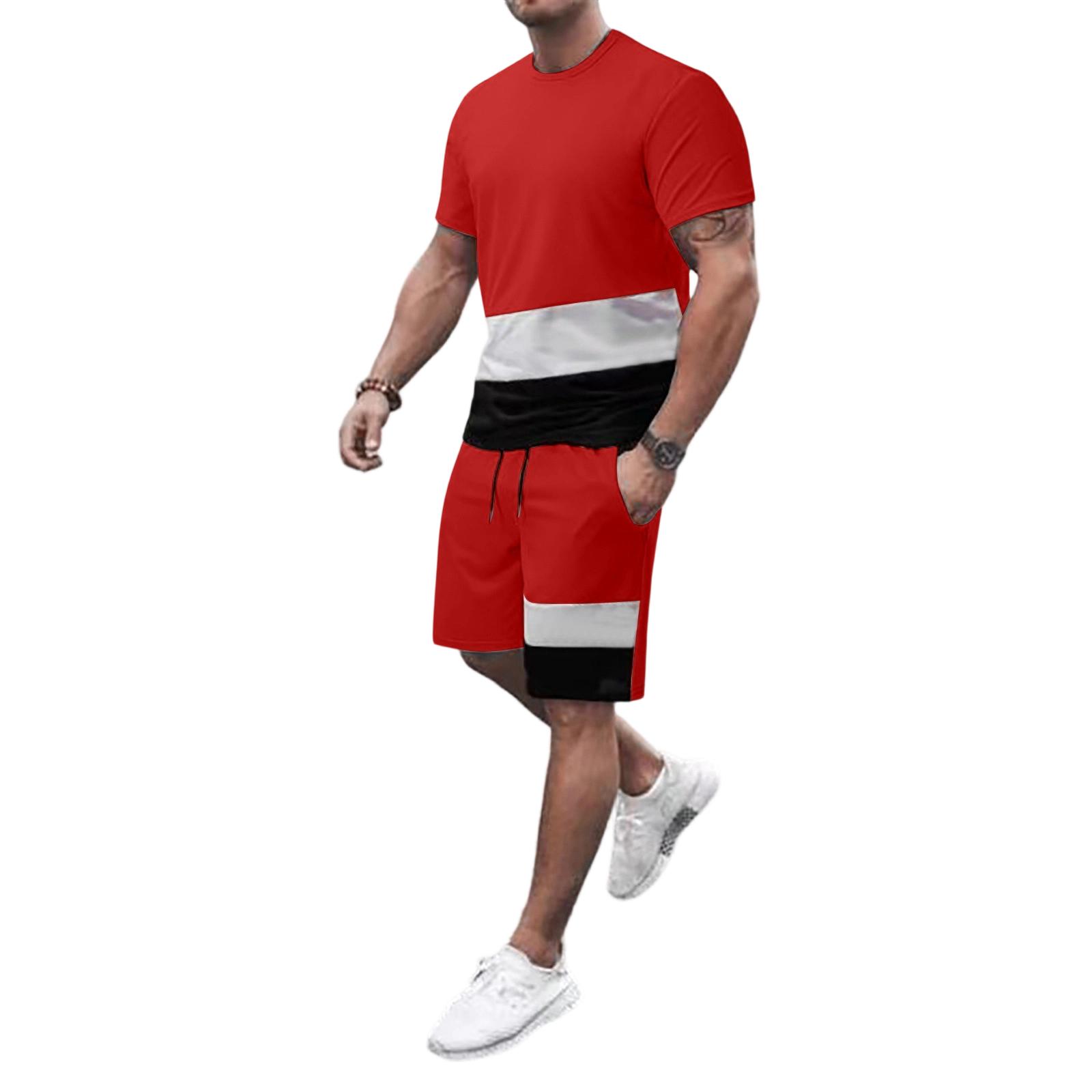 

Men s Leisure Color Matching Short Sleeves Shorts Set M красный