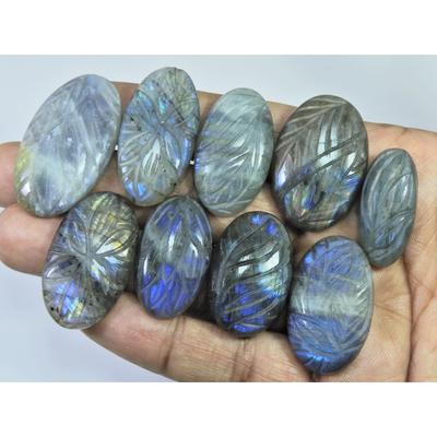 321Cts. Natural Labradorite Carving Oval Cabochon Loose Gemstone 09Pcs Lot LL-1122