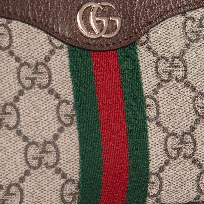 Gucci Ophidia Brand Logo Classic Canvas and Leather Shoulder Bag Mini Women's Beige and Dark Brown