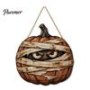 Unique Masked Ghost Decor Halloween Mummy Pumpkin Hanging Sign, Retro Wooden Pendant with Indoor Festival Props Hemp Rope for Front Door Wall Entrance