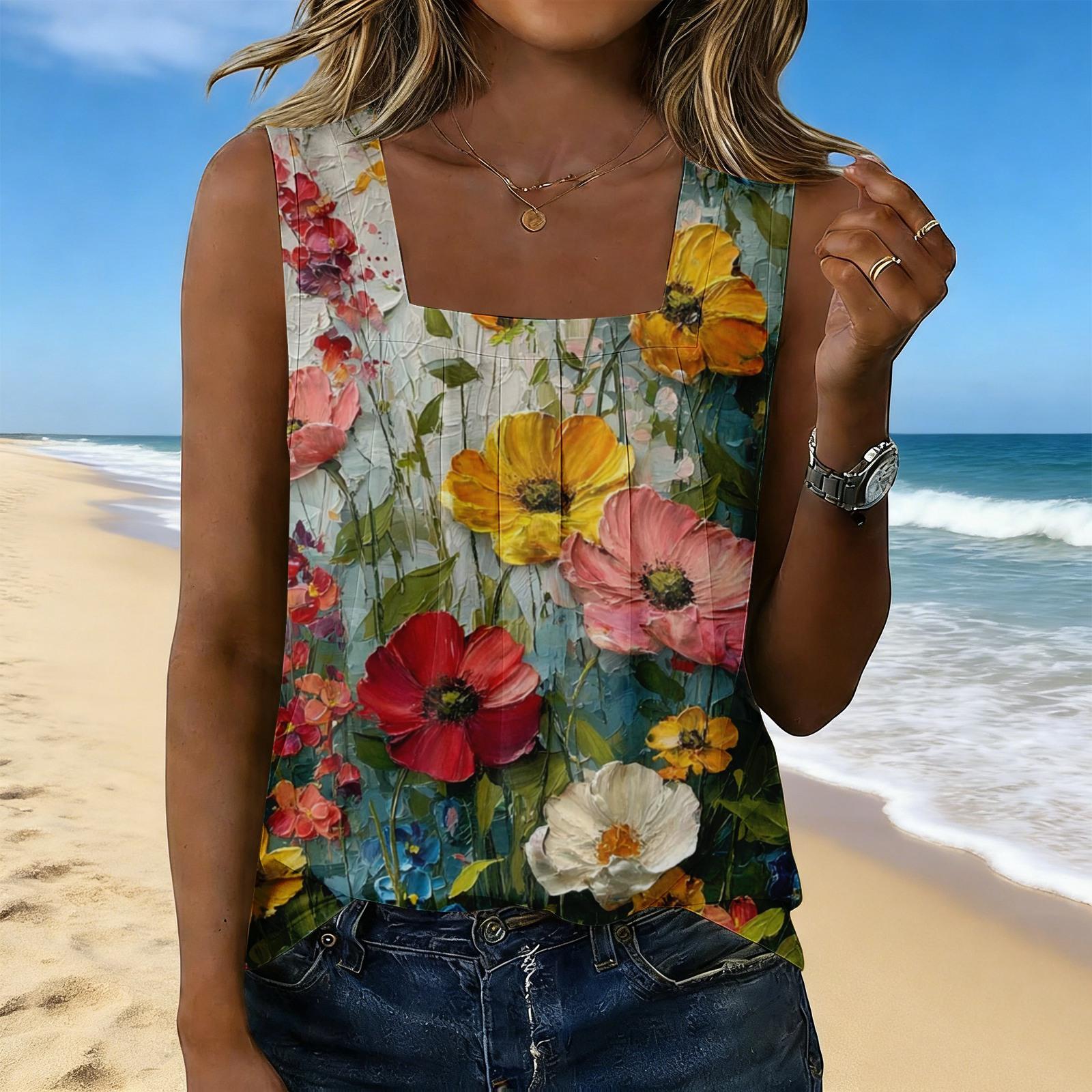 

Women s Fashionable Casual Vintage Print Tank Top L