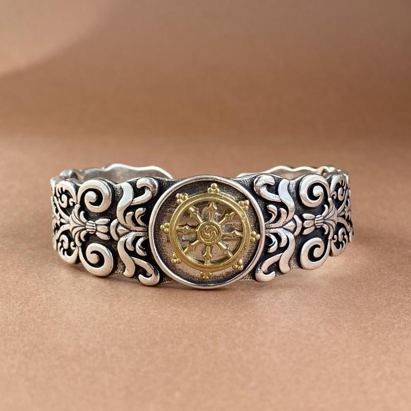 New Retro Tang Grass Flower Wheel Boat Rudder with Large and Stylish Opening Bracelet UNISEX