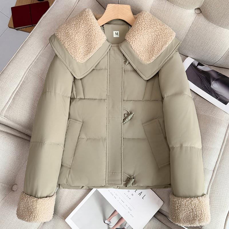 

Модные зимние женские пальто с воротником из искусственной овечьей шерсти, теплые короткие парки, свободные женские куртки 2XL хаки