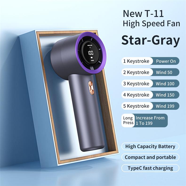 199-Speed Turbo Handheld Fan - USB Rechargeable Mini Digital Display High-Velocity Portable Fan for Outdoor/Sports EU