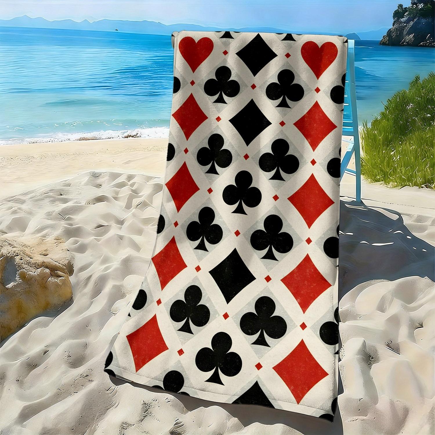 

Black suit with red heart and diamond polyester microfiber beach towel is highly absorbent, suitable for swimming beach outings W30*H60(CM)
