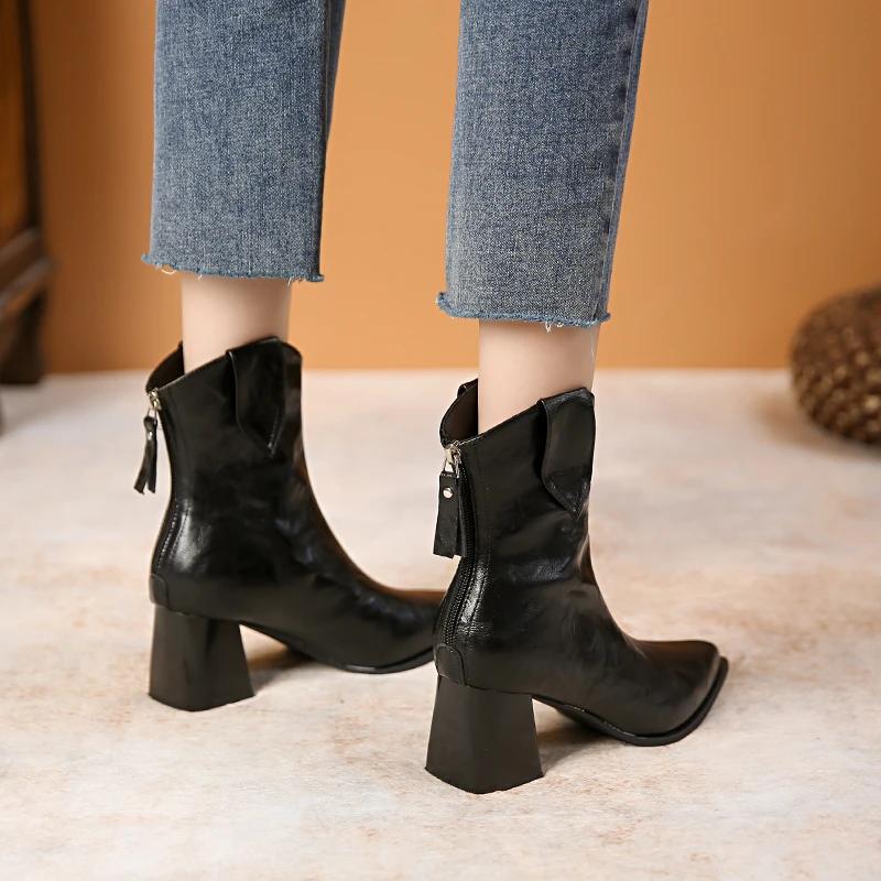 Fashion New Elegant PU Leather Pointy Toe High Heel Women's Ankle Boots Are Matched with Breathable Women's Ankle Boots Womens Boots
