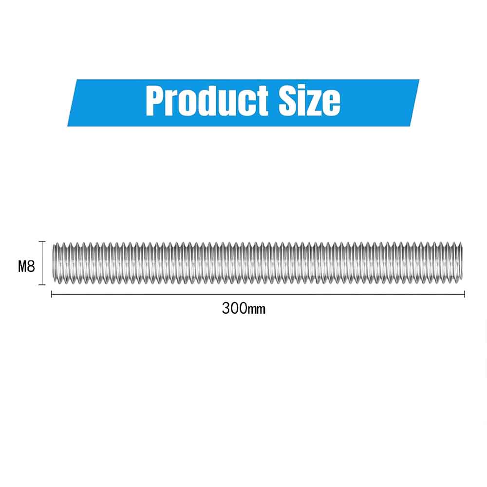 M8 Threaded Rods 300mm with 12 Nuts (6pcs) Galvanized Steel