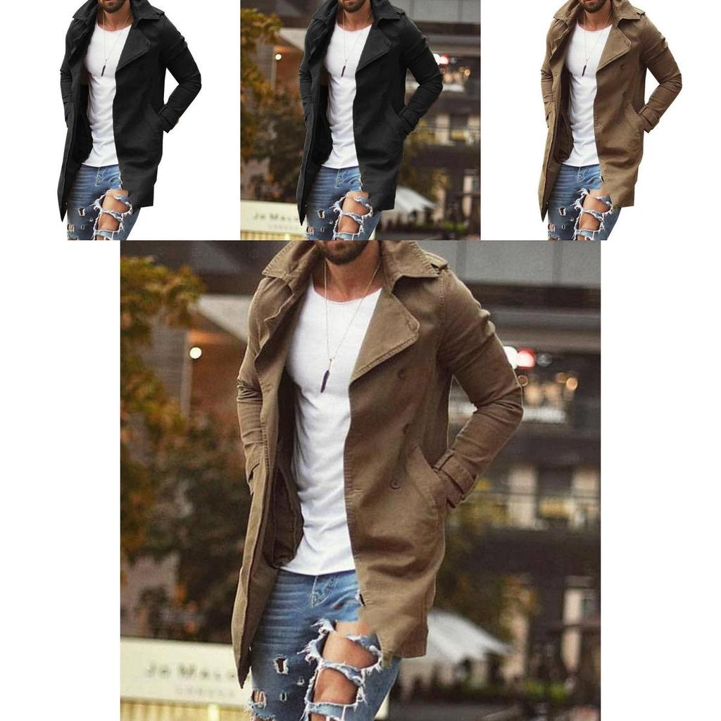 Men Lapel Trench Coat Outwear Overcoat Elegant Long Sleeve Winter Casual Warm Jacket