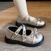 Kids Fashion Leather Shoes Spring Children Mary Jane Bean Shoes Girls Bow Princess Flat Shoes