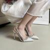 Fashion 2025 New Fine Heel Pointy Diamond Pumps Pearl Wedding Shoes Sparkles Baotou Glass Glue High-heeled Sandals