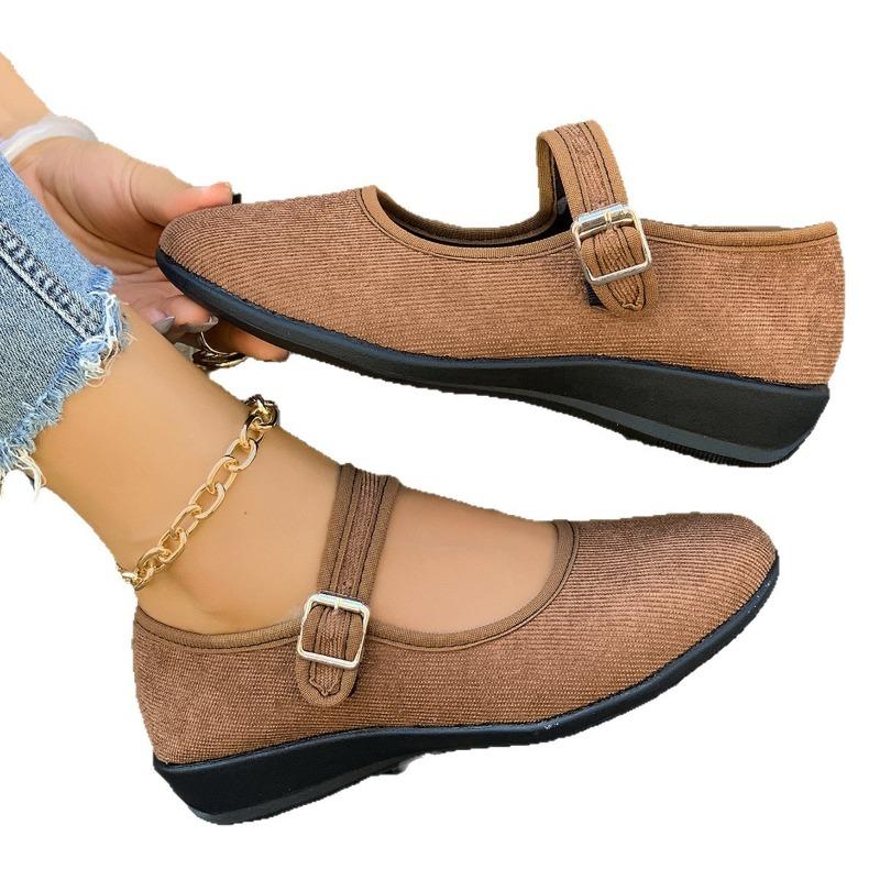 Large size hollow buckle low heel single shoes women's new cloth ballet shallow beanie shoes
