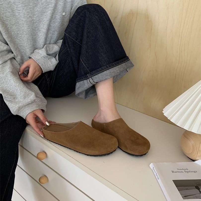 2025 autumn new shoes platform-soled retro one-pedal flat-soled lazy boken bag head half slippers women