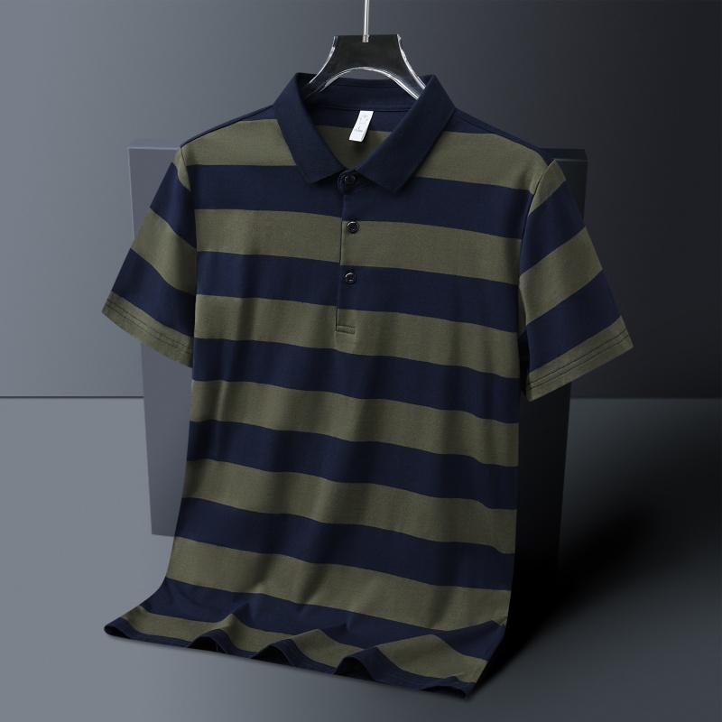 High Quality Striped Business Versatile Men s POLO 2XL армия зеленый