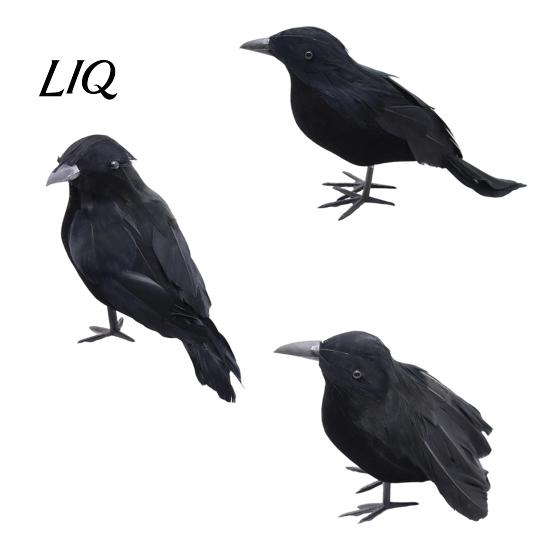 Levensechte Vogelbeeldjes Realistische Zwarte Kraai Halloween Decoratie, Gevederd Raaf Beeldje Prop Simulatie Raven voor Spookhuis, Kunstmatig