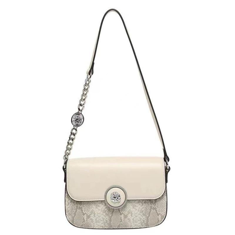 New Leather Ladies Shoulder Bag Fine Snake Girls Underarm Bag Fashion Chain Girls Saddle Bag Metal Decoration Two Layer Cowhide