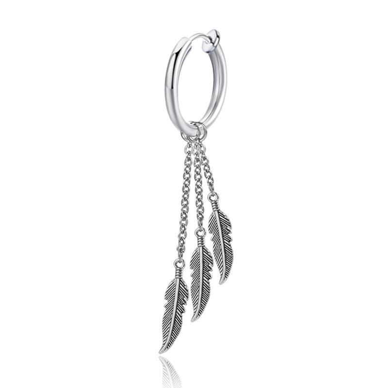 Bao Shalina Tassel Chain Leaf Earrings: Trendy Non-Piercing Korean Style for Men.