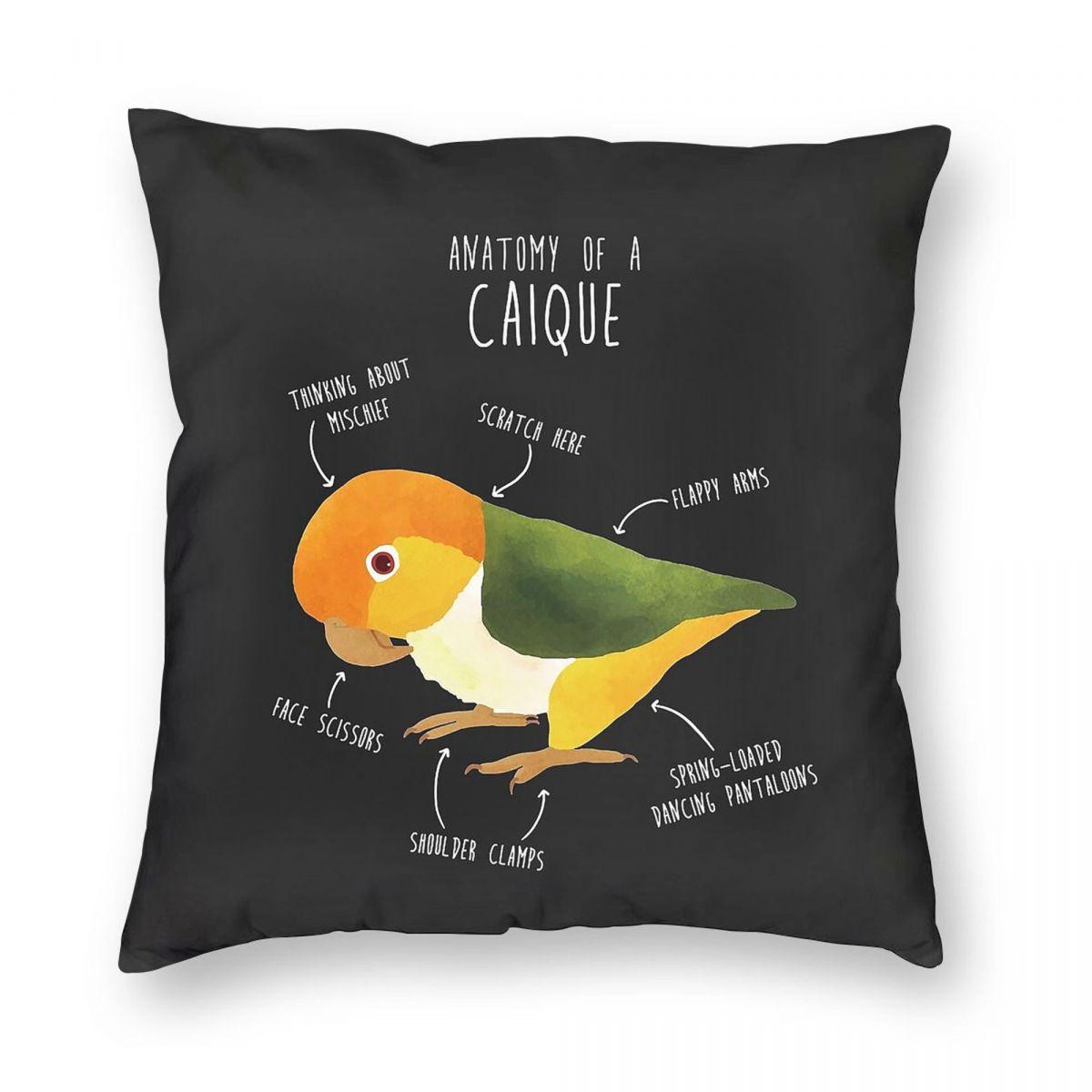 

Anatomy Of A White-Bellied Caique Square Pillowcase Polyester Linen Velvet Pattern Zip Decorative Sofa Seater Cushion Cover 18 12x12Inch