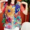 Casual Summer Thin Floral Printed Spliced T-shirt Fashion Short Sleeve Loose Vintage Commute O-Neck Pullovers