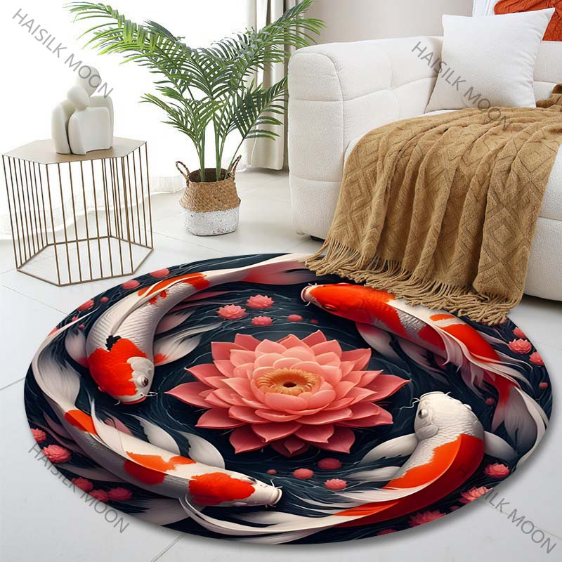 

Multiple sizes Koi Surrounding Lotus Print Round Carpet Living Room Bedroom Table Chair Sofa Decorative Carpet Luxury gifts Diameter -60cm