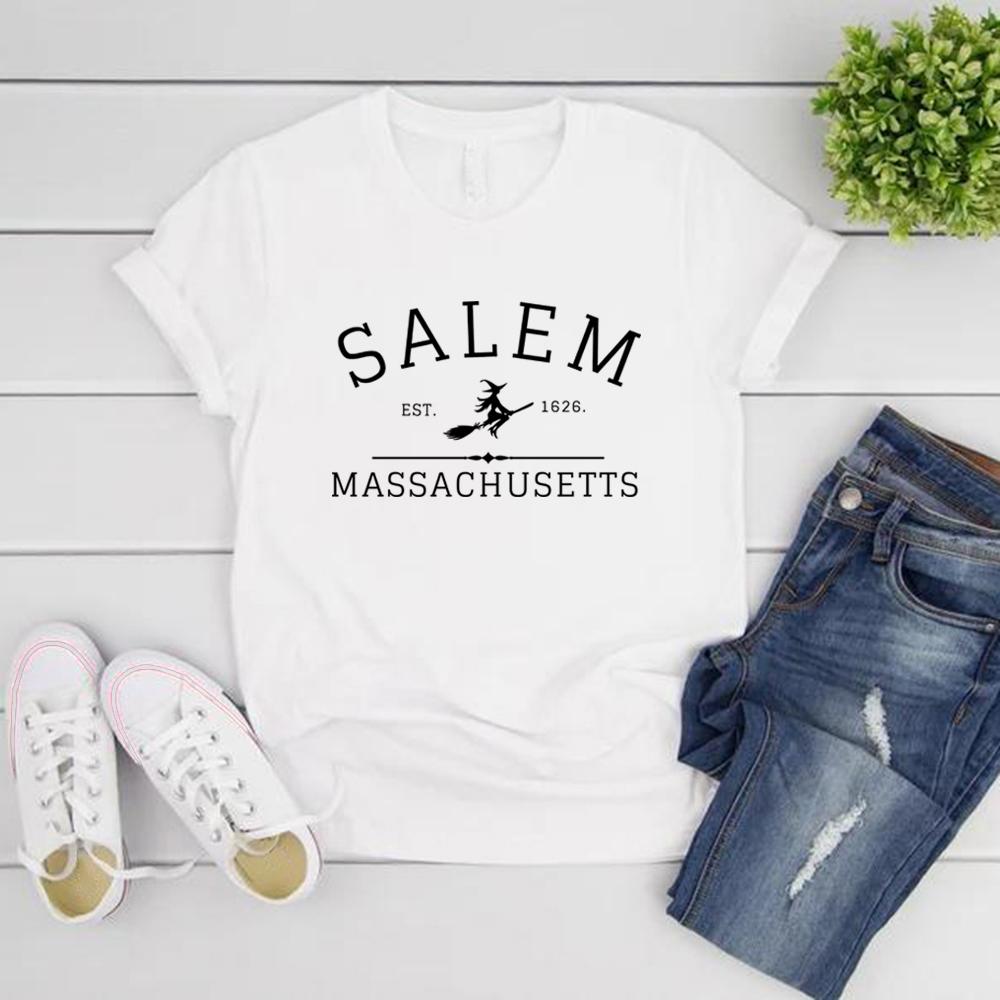 Salem Massachusetts Halloween T Shirt Salem Witch T-Shirt Halloween Witchy Shirt Women Graphic Tees Short Sleeve Streetwear Tops